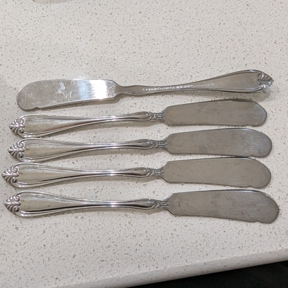 Royal Gallery Butter Spreader Knives Silver 18/8 Stainless Steel Set of 5